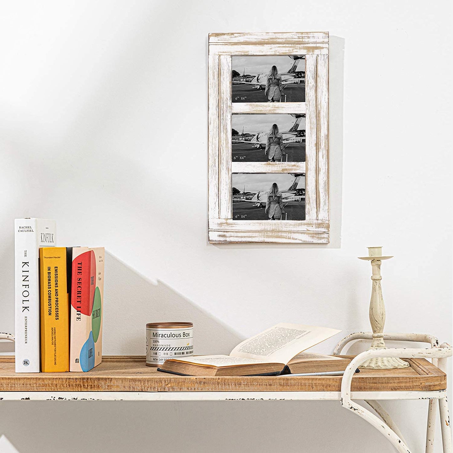 RiteSune 3 Picture Frames 4x6 for Wall, Photo Collage Frame Present for Christmas Birthday, Rustic Photo Frames for Home Wall Decor（White