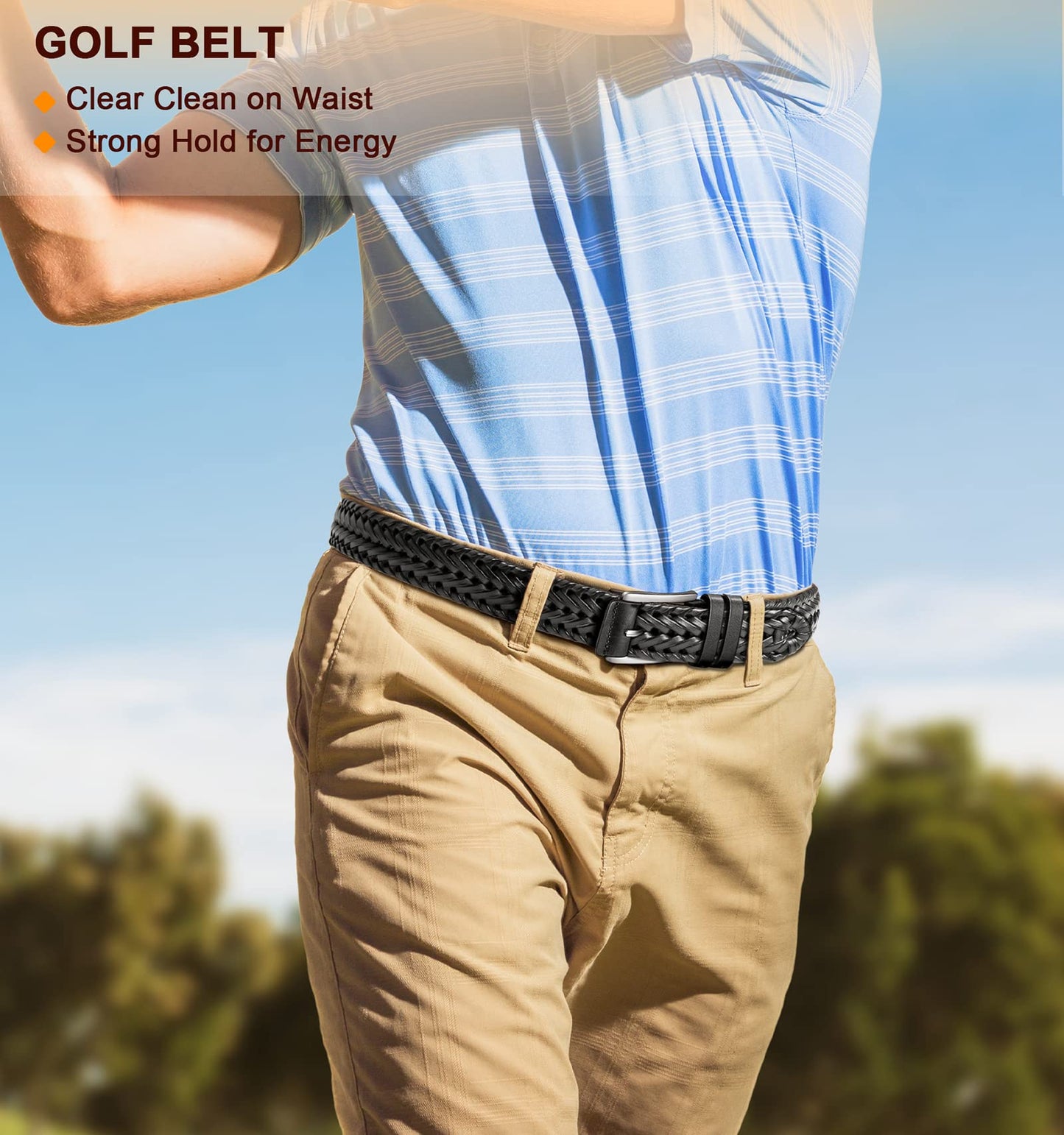 KEMISANT Mens belt 2 Pack, Woven Braided Leather Belt for Men Causal Golf Pants Polo Shirts Matching