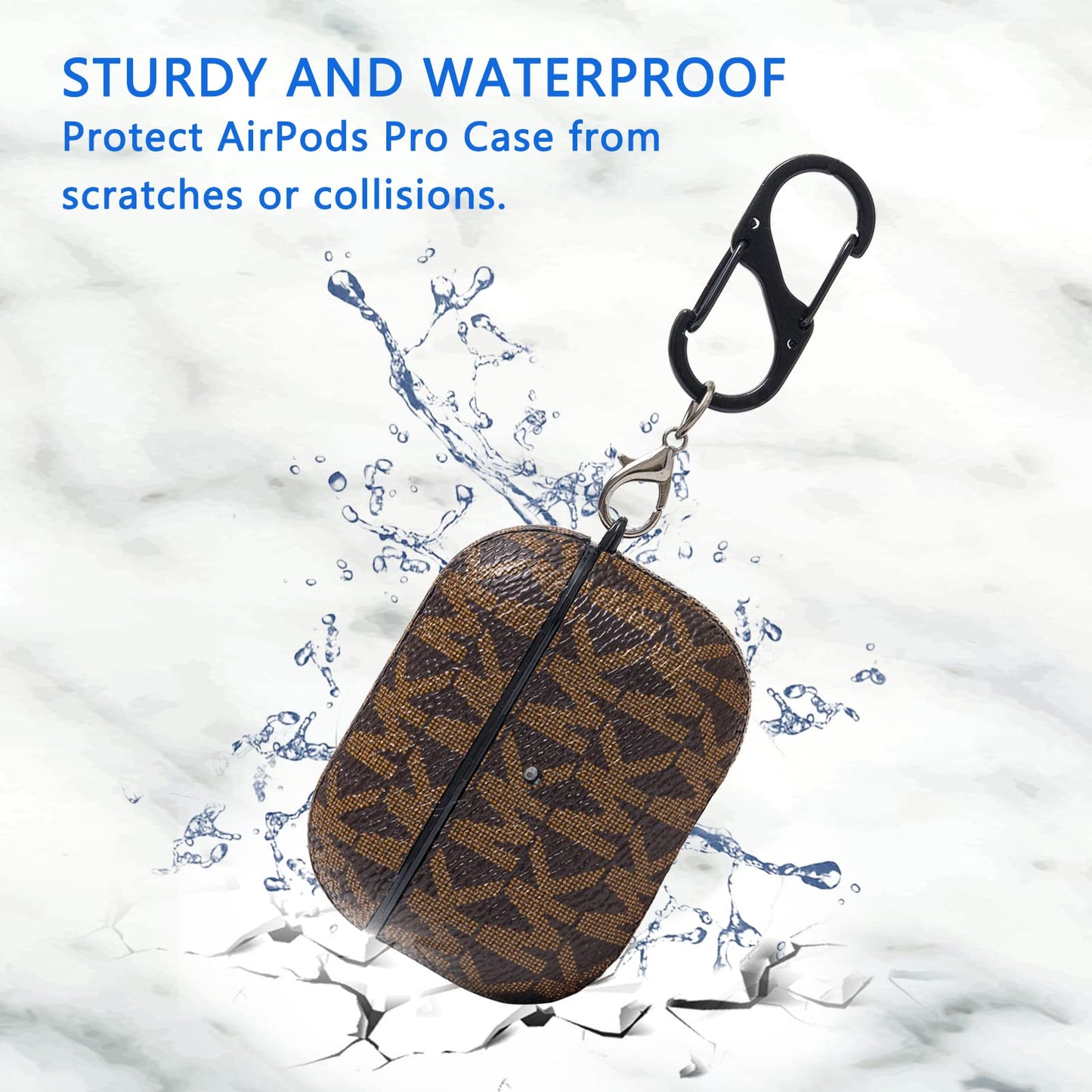 TANGABA for AirPods Pro Case Cover, Full-Body Protective Hard Shell Leather Airpods Pro Protective Cover with Keychain for AirPods Pro Wireless Charging Case, Front LED Visible