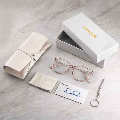 FONHCOO Blue Light Blocking Glasses Fashion Round TR90 Frame Transparent Eyewear Anti Eyestrain Computer Glasses for Women Men (Light Brown)