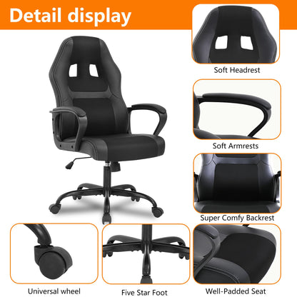 PayLessHere Gaming Chair Ergonomic Office Chair Computer Chair with Lumbar Support Ergonomic Pu Leather Adjustable Height Executive Chair for Women Men and Adults (Classic, Black)