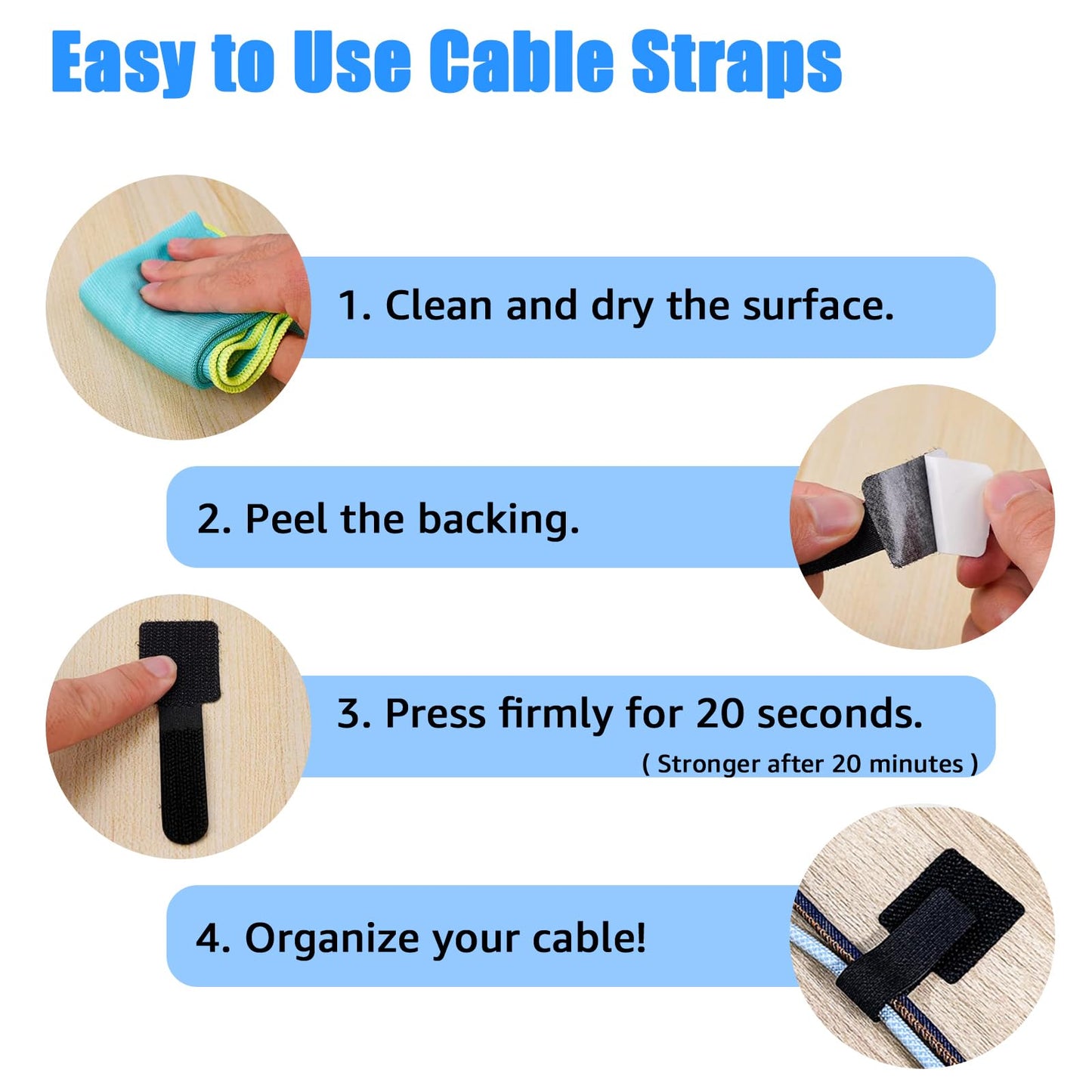 80PCS Hook and Loop Cable Ties, Under Desk Cable Management, Adhesive Cable Straps, Cord Management Hider Idea, Cord Organizer for Desk, Computer Accessories, Home Office Organization, Black+White