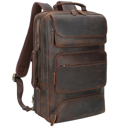 TIDING Full Grain Leather 17.3 Inch Laptop Backpack for Men, Convertible Business Briefcase Weekender Camping Bag Travel Rucksack