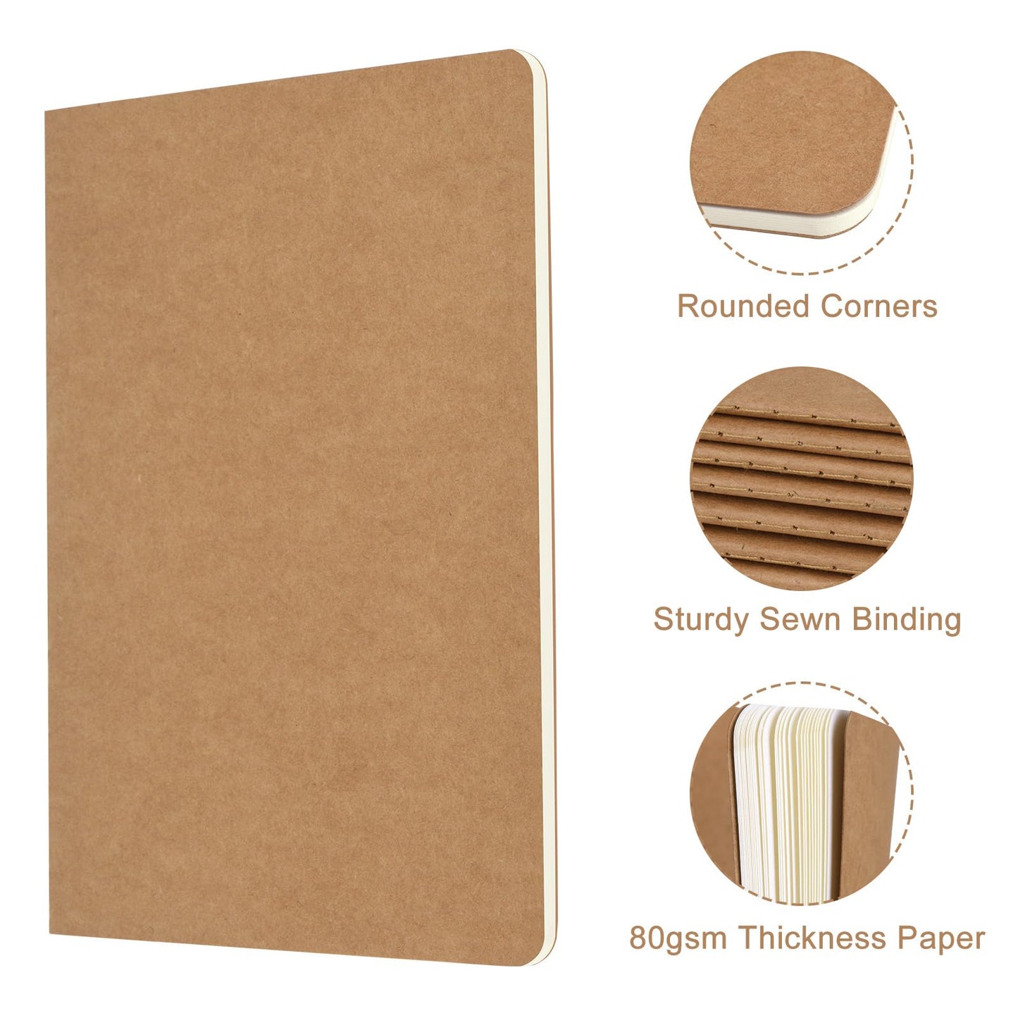 ZCZN 24 Pack A5 Kraft Notebooks Bulk, 8.15x5.5 Inches Lined Paper Journaling Notebooks, Notebooks for Work, Composition Notebooks for School, Journal Notebooks for Office, 60 Pages