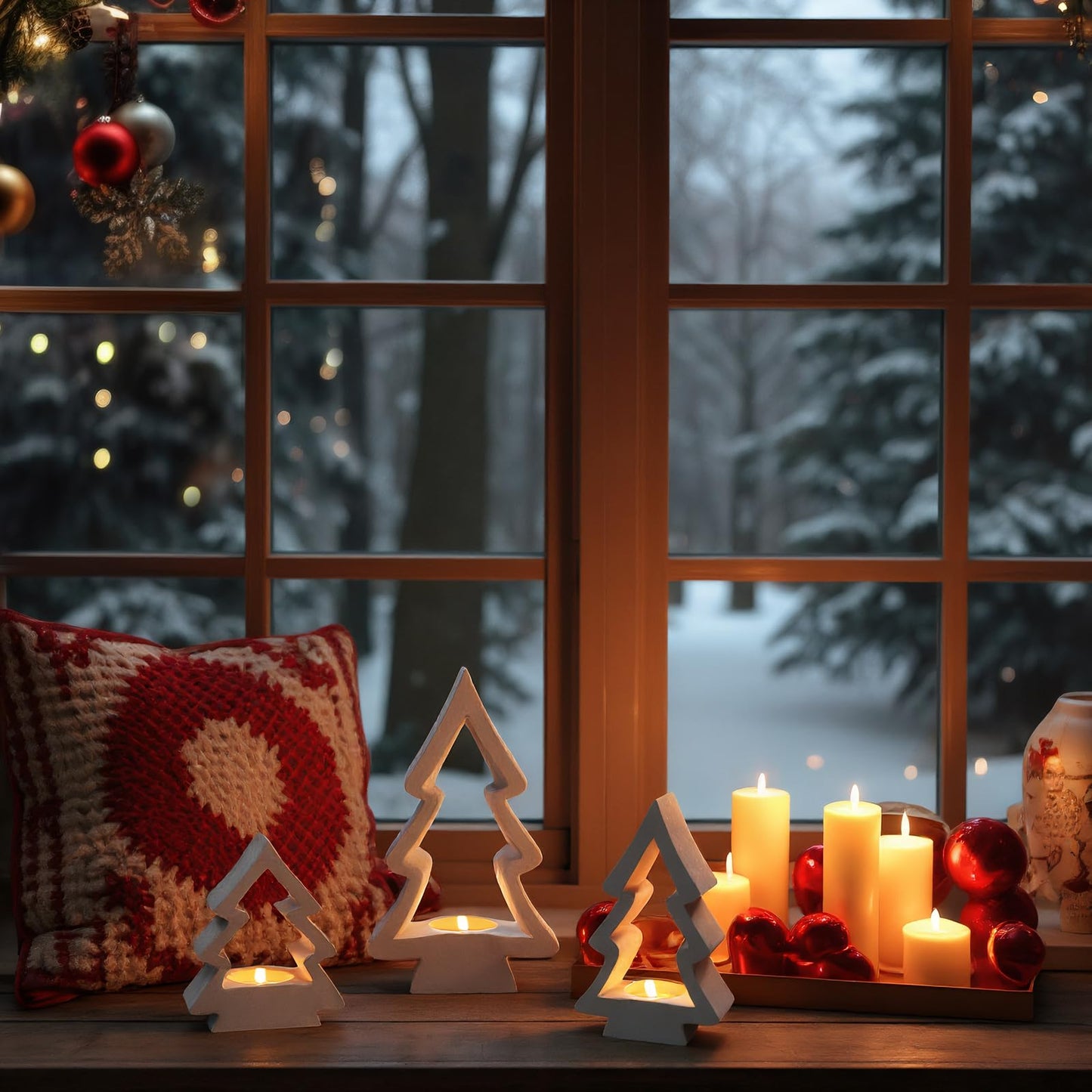 Sunnychicc 53 Pcs Christmas Tree Candle Holders Concrete Tea Light Holders Christmas Tree Table Centerpieces Party Decorations Xmas Gifts for Farmhouse Holiday Party Fireplace Mantel Decor