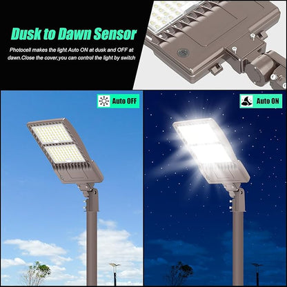 BBESTLED 2 Pack 320W LED Pole Light Outdoor Parking Lot Lights Dusk to Dawn 44800LM IP65 5000K Shoebox LED Light with Slip Fit Mount Area Street Stadium Roadway Lighting 100-277VAC Input