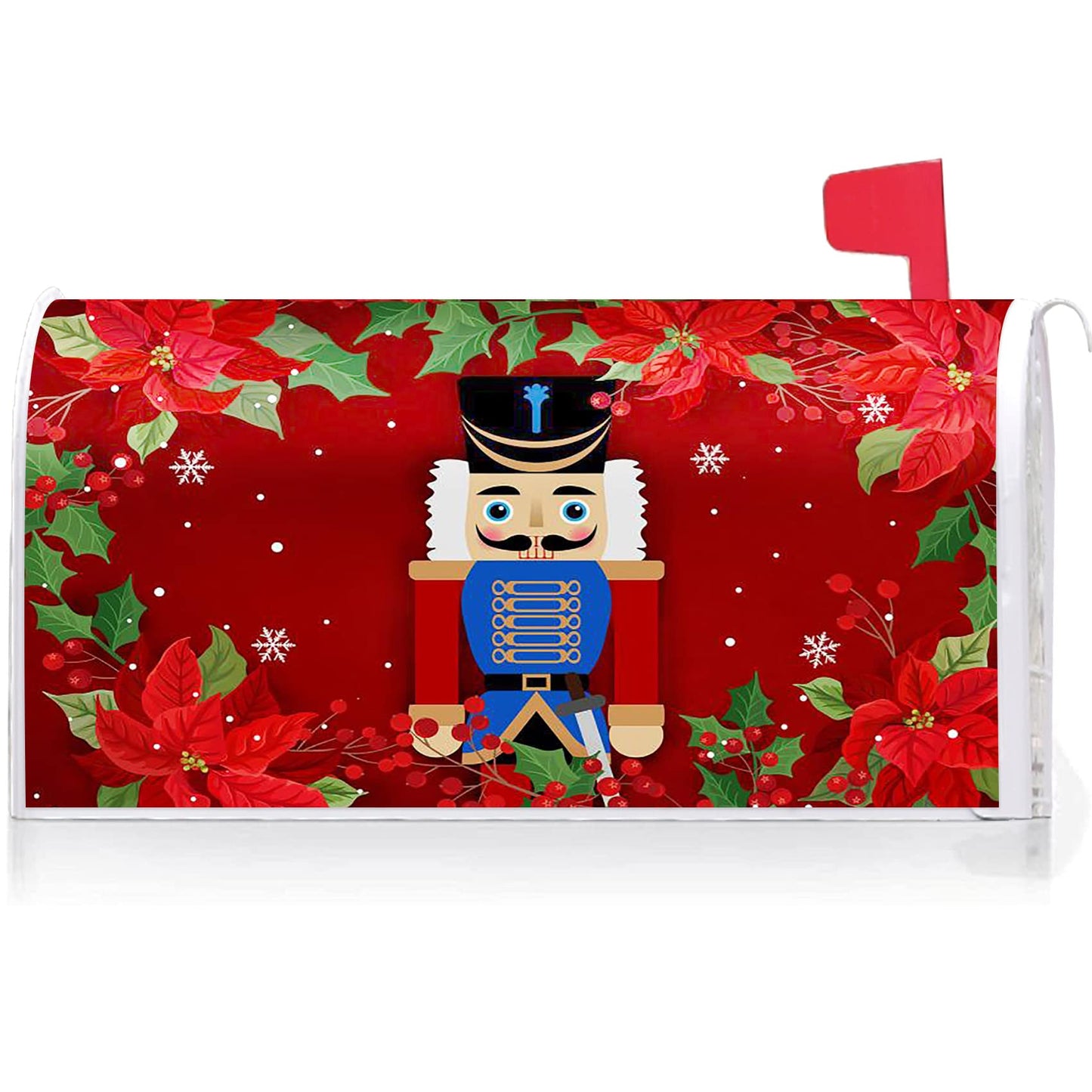 Texupday Merry Christmas Nutcracker Poinsettia Decoration Mailbox Cover with Magnetic Strip Winter Mailbox Wraps Post Letter Box Cover Standard Size 21" X 18" for Garden Outdoor Yard Decor