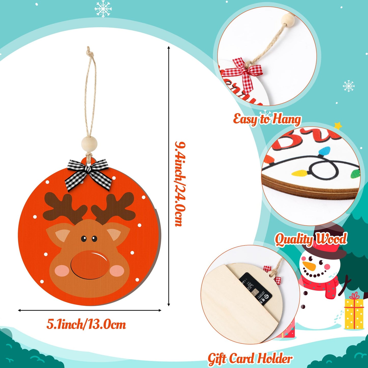 CJiangpo Christmas Gift Card Holder - 12Pcs Wooden Funny Christmas Money Holder Ornament for Cash Gift Card Sleeves Santa Snowman Hanging Decor Xmas Holiday Party Supplies Stocking Stuffers