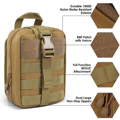 Gogoku 2-Pack First Aid Pouch 1000D Nylon Tactical Molle Medical Pouch Utility Pouch for Outdoor Activities Medical Supplies Bag Only Khaki