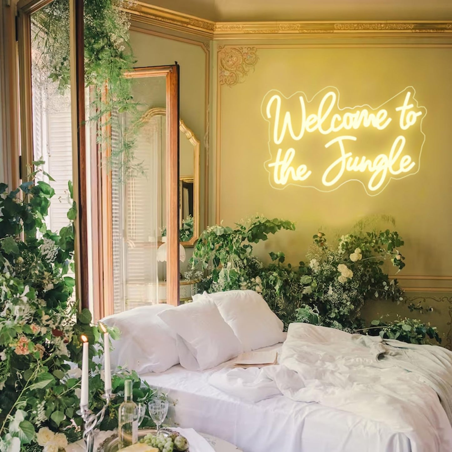 Welcome to the Jungle LED Neon Signs Warm White Neon Lights for Wall Decor USB Light Up Sign For Garden Home Porch store Christmas Living Room Bar Decoration(16.5 * 11Inch)
