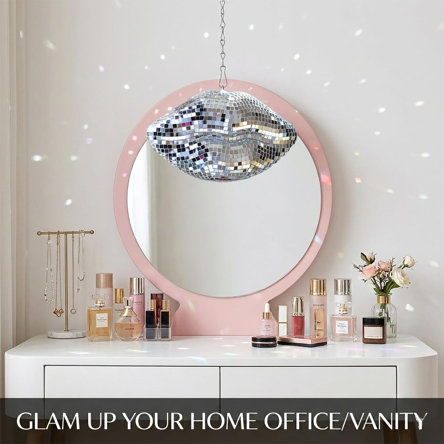 Lips Disco Ball Decor, Hanging Silver Disco Ball Ornament, Lip-Shaped Pop Art Decoration, Cute Handmade Gift for Retro Party, Bedroom, Wedding, Christmas