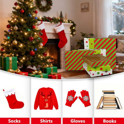 Cayivran 12Pcs Christmas Gift Boxes,14.5 * 9.5 * 2Inch Medium Clothes Gift Boxes With Lids,3 Designs Red Green White Shirt Box,Apply To Birthday Party Valentine's Day Wedding Christmas Thanksgiving