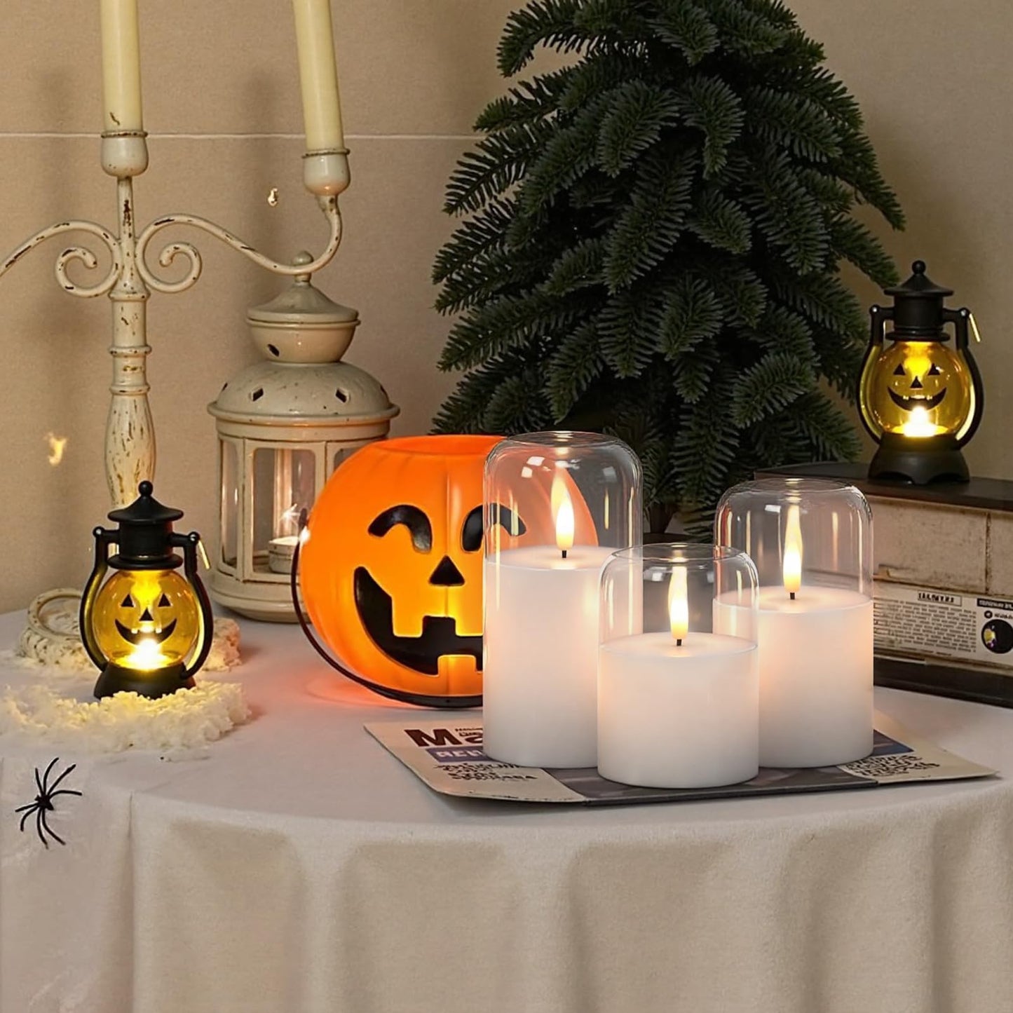 KunSwenn Glass Flameless Candles with Remote, Set of 3 Battery Operated Candles Flickering with Real Wax and 3D Wick, LED Pillar Candle for Home Halloween Christmas Decor(Clear, D3”xH4”5”6”)