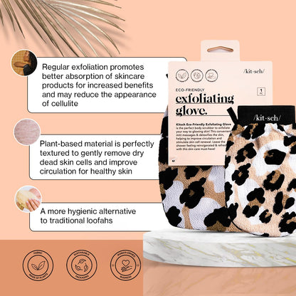 Kitsch Exfoliating Glove – Korean Exfoliating Mitt & Deep Exfoliating Body Scrubber for Shower, Bath | Body Exfoliator, Dead Skin Remover | Skin Care for Smooth, Renewed Skin - 1pc, Leopard
