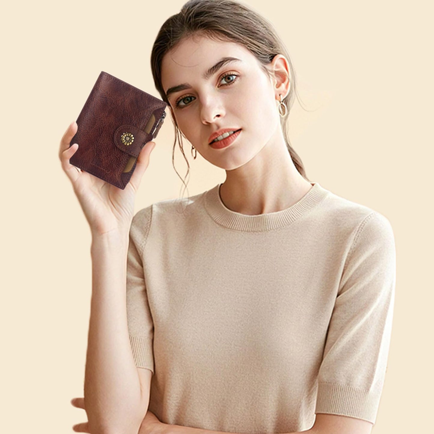 Blucoay Wallet Women,Rfid Blocking Leather Bifold Womens Wallet Compact Card Holder Small Wallet for Women with Removable ID Window Darkhkaki