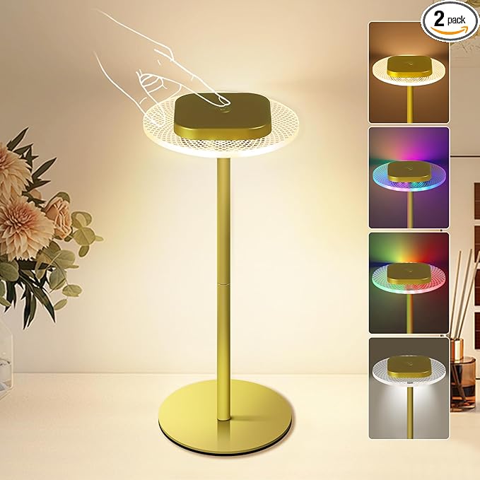 LOFTEK Cordless Table Lamps Set of 2, Rechargeable Table Lamp, Up to 55 Hrs Ultra-Long Battery Life, Eye-Friendly, Touch Dimming, Portable Wireless Ambient Lighting (Gold, 1 Pack)