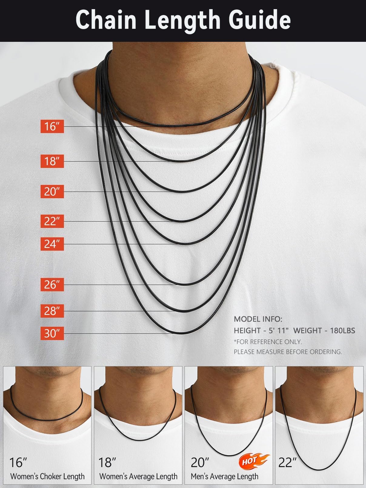 FaithHeart Snake Chains for Women Black Stainless Steel 2 MM Mens Chain Necklace 18 Inch Choker Chains for Ladies