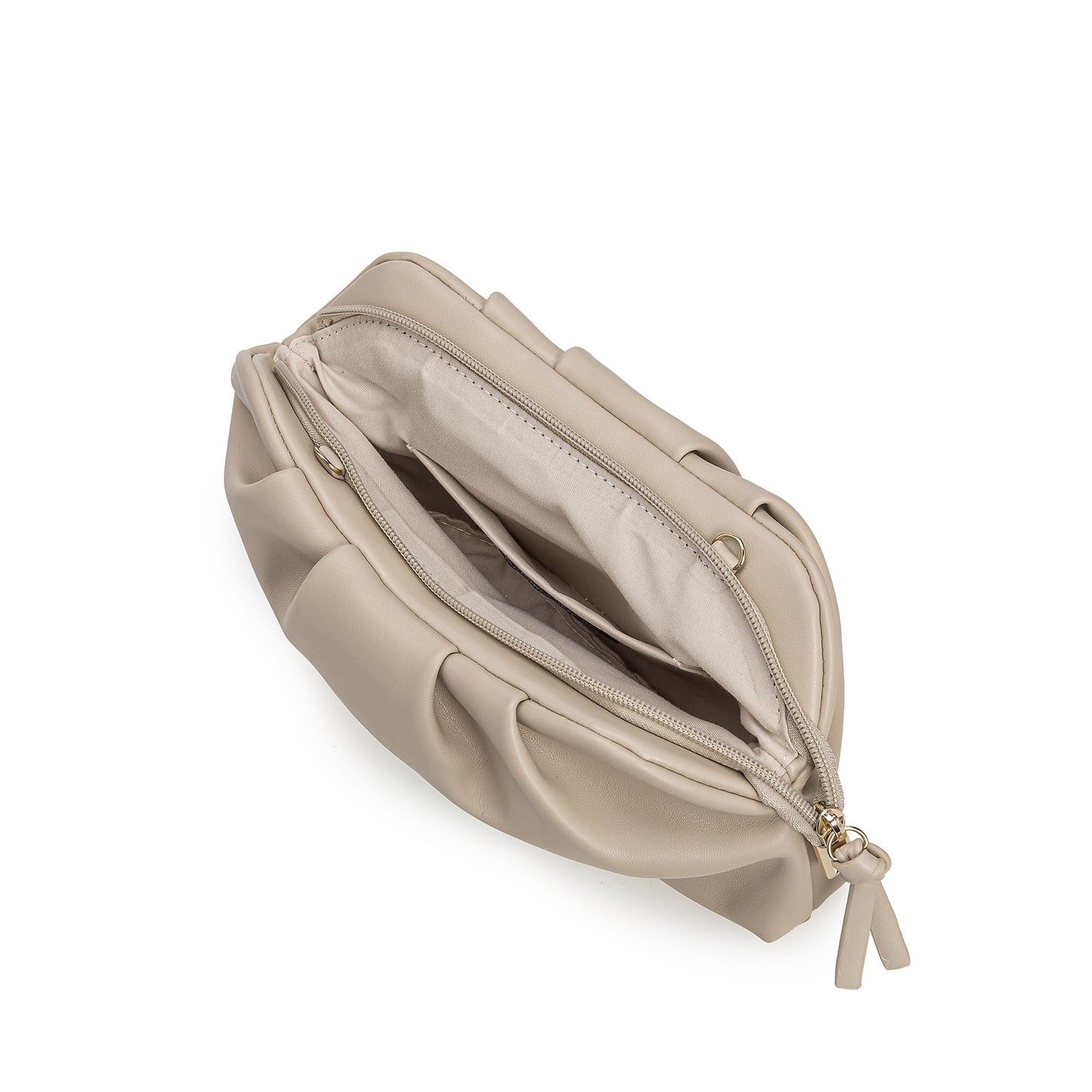 CHARMING TAILOR Chic Soft Vegan Leather Clutch Bag Dressy Pleated PU Evening Purse for Women (Beige)
