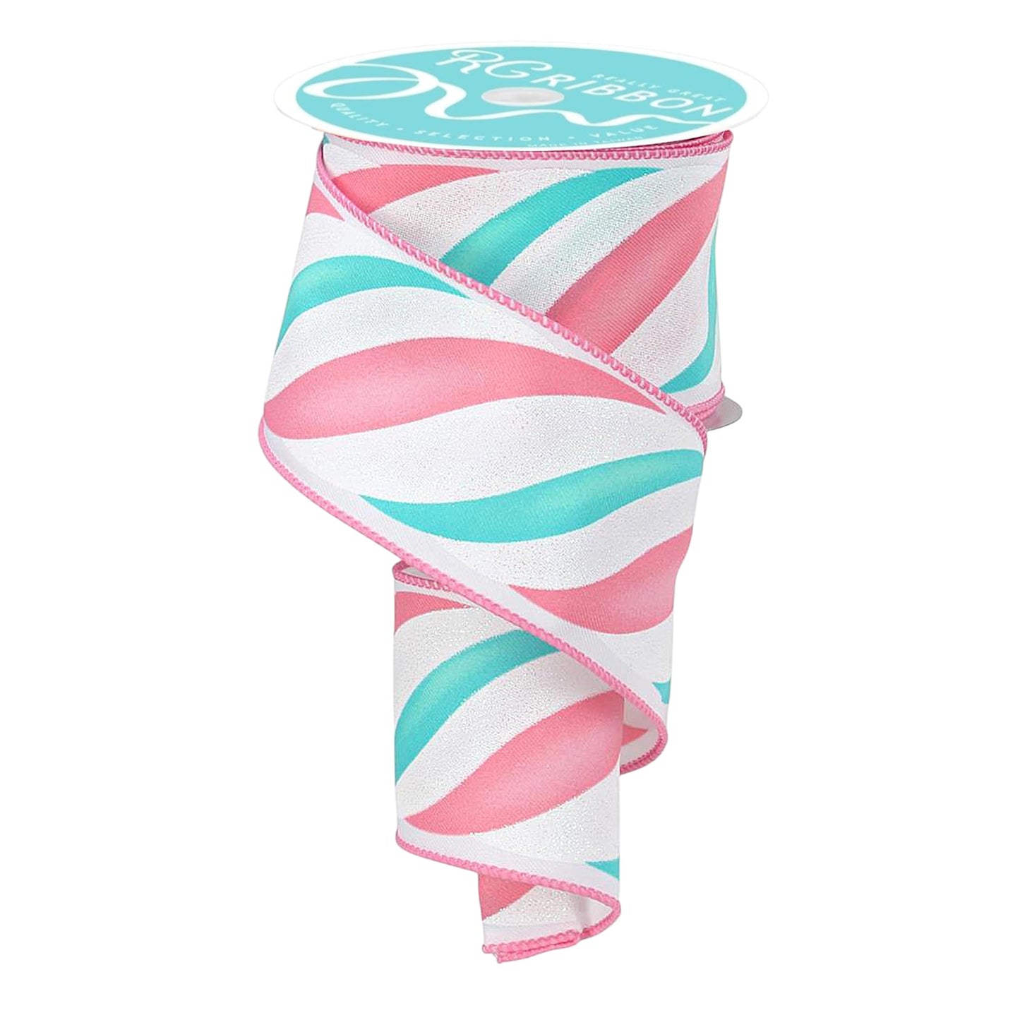 Craig Bachman 2.5" Peppermint Swirl Candy Striped Wired Ribbon for Christmas Bows, Wreaths, Crafts, and Decorations - Gingerbread, North Pole, Pastel Themes