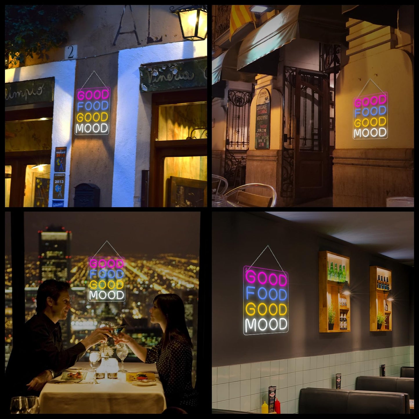 Horseneon Good Food Good Mood Neon LED Sign, Food Neon Signs for Wall Decor, Good Food Good Mood Neon Light with USB Powered for Snack Shop, Restaurant, Fast Food