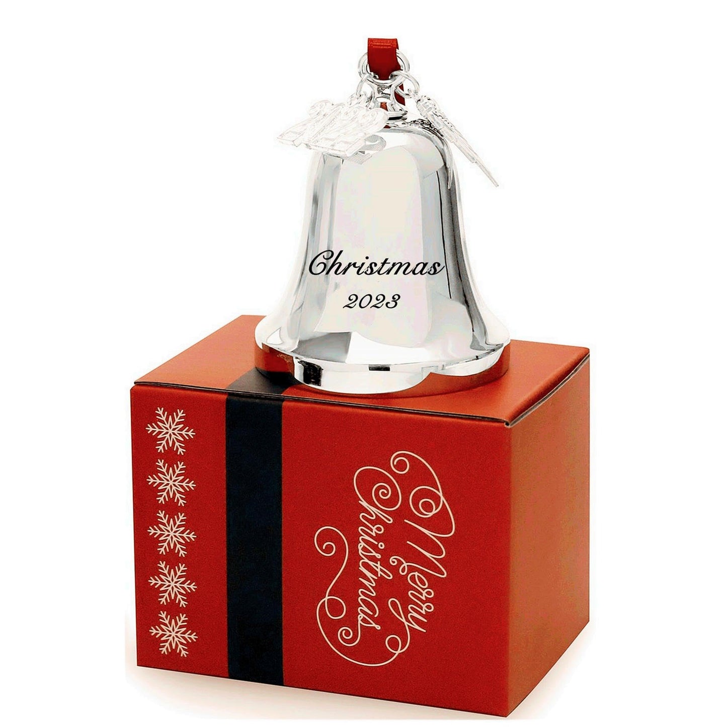 FKOG Silver 2026 Christmas Bell & Sleigh Bell Ornament with Angel Wings Wedding Anniversary Newlywed Married Memories Decoration Gifts (2026 Christmas Bell and Sleigh Bell)