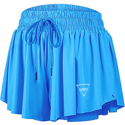 QooNoo 2 in 1 Athletic Shorts for Women Flowy Running Butterfly Shorts with Pockets High Elastic Gym Shorts Workout Tennis Skorts (Black,X-Small)
