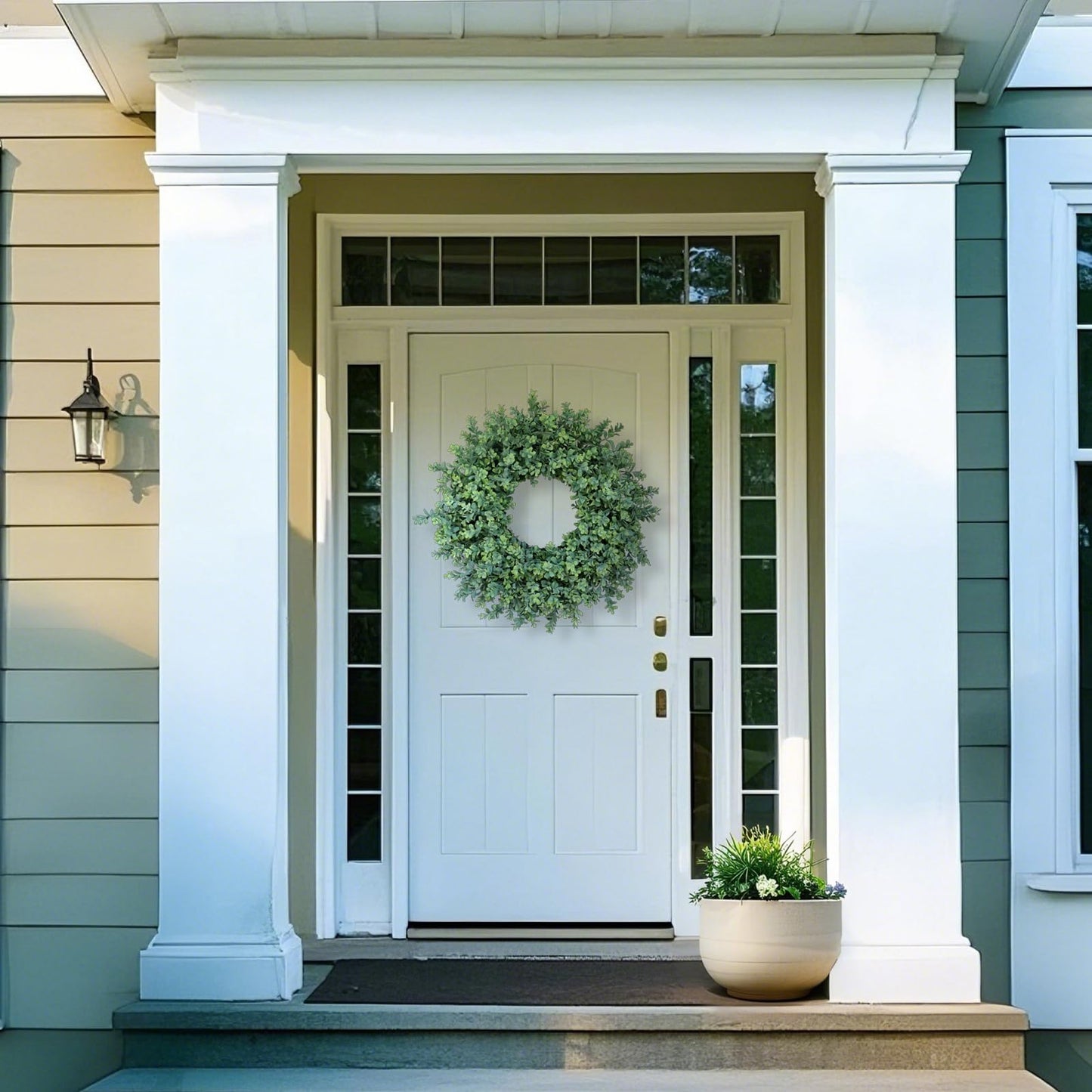 26" Artificial Boxwood Wreath Fake Plant for Front Door Decor(Green)