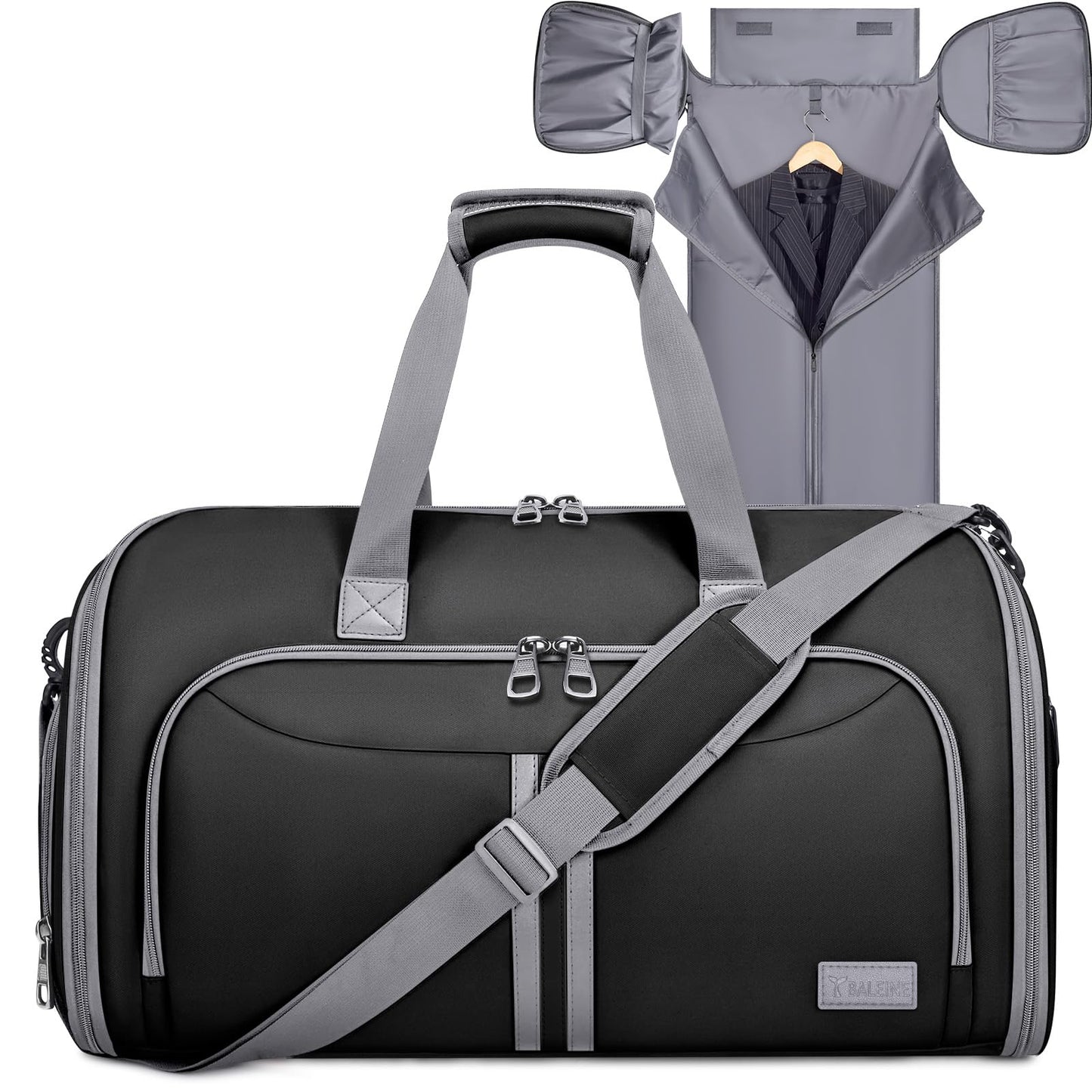 BALEINE Travel Garment Bag, Travel Suit Bag for Men, Water Resistant Carry on Garment Bag for Hanging Clothes, Garment Duffel Bag for Travel Business (Black-Convertible)