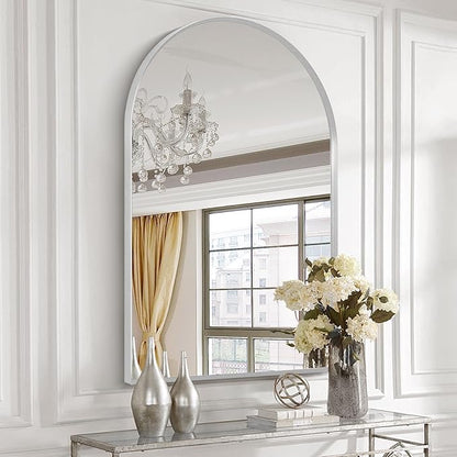 30" x 48" Silver Arched Mirror, Arch Wall Mirror, Metal Frame Black Bathroom Mirror, Arched Top Bathroom Vanity Mirror for Living Room, Bedroom, Entryway, Tempered Glass, Shatter Proof