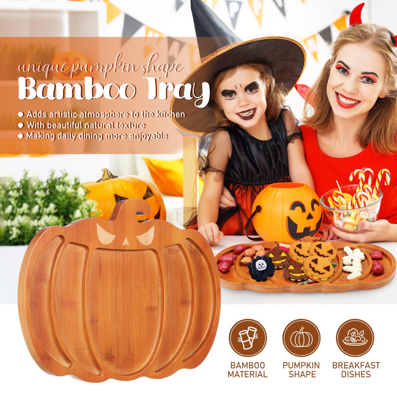 Ciieeo Halloween Pumpkin Charcuterie Board,14.9x11.4 Inches Snacks Fruit Meat Cheese Plate Unique Pumpkin Tray for Halloween Thanksgiving Christmas