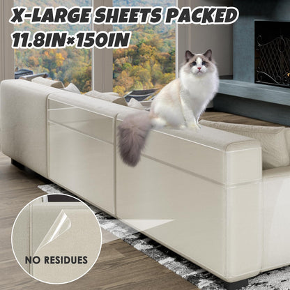 【NO PINS Pain】 Cat Scratch Furniture Protector Thicken Self-Adhesive Single Side Couch Protector from Cat Claws,Furniture Protectors from Cats Scratching,Anti Cat Scratch Deterren Protectors 150"x12"
