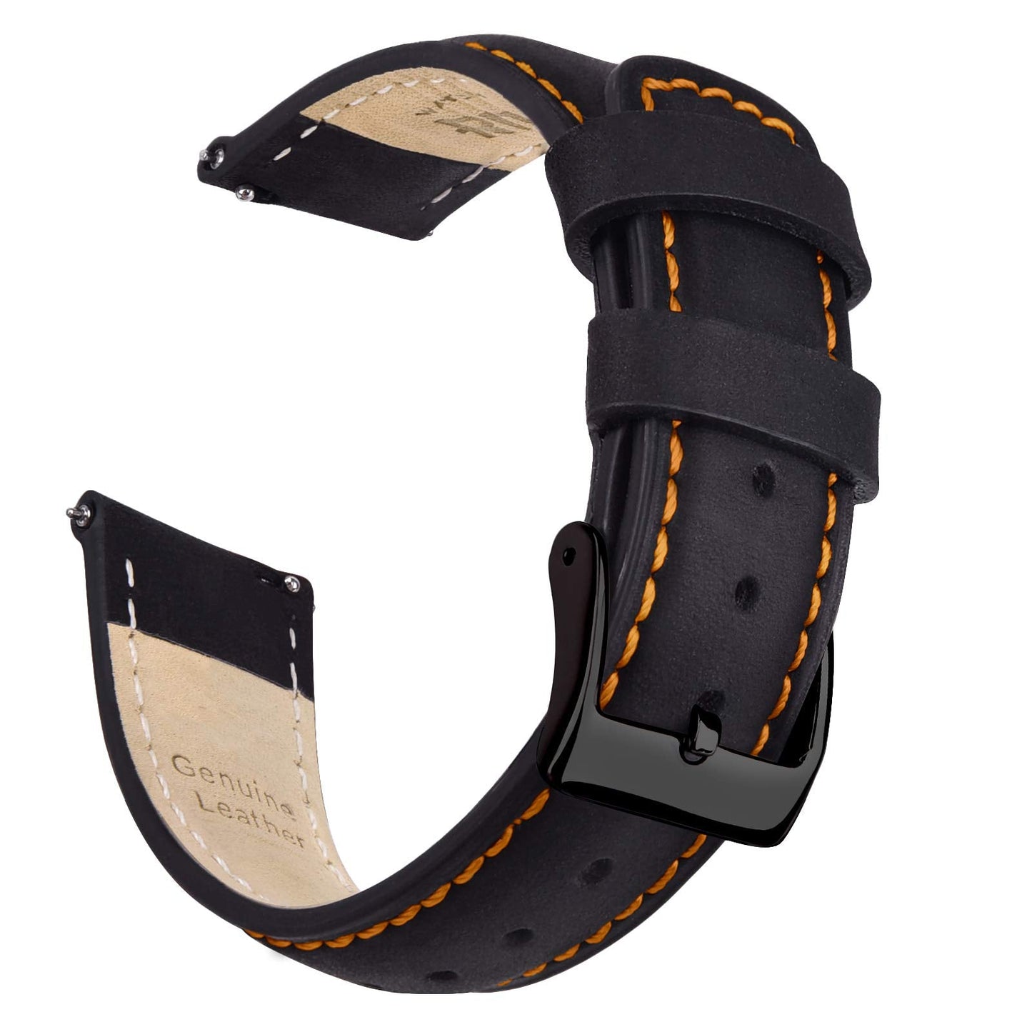 Ritche Christmas Gift 18mm Watch Band Compatible with Timex Expedition Fossil Seiko Leather Watch Bands for Men Women Black Watch Strap Orange Stitching, White Elephant Gifts, Stocking Stuffers for Men, Father's Day gifts