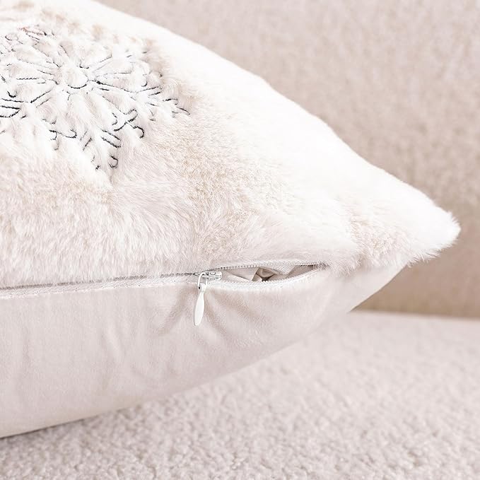 Christmas Throw Pillow Covers 18x18 Set of 2,Soft Plush Faux Fur Christmas Pillows Covers Embroidery Decorative Throw Pillows for Couch Bedroom Holiday Festivals Winter Home Decor