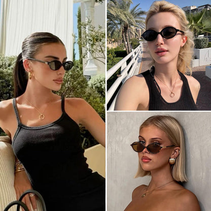 ViewJoy Retro Oval Sunglasses for Women Vintage 90s Y2K Trendy Designer Sun Glasses 2Pack