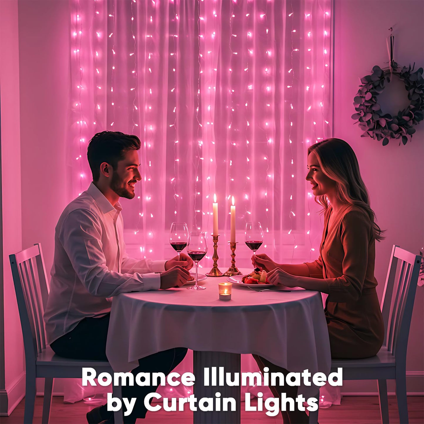 suddus Curtain Lights for Bedroom, 300 Led 9.8ft x 9.8ft Hanging String Lights Outdoor, Fairy Curtain Lights for Backdrop, Window, Wall, Wedding, Party,Birthday Decoration,Pink