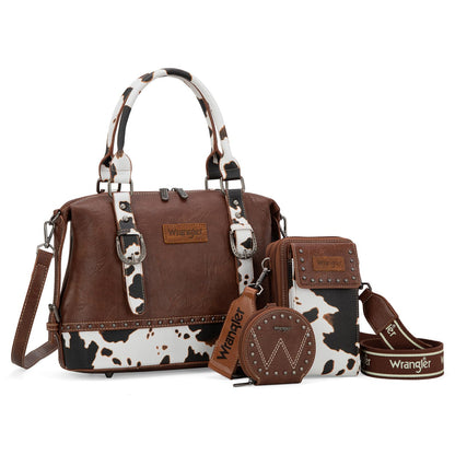 Wrangler 3Pcs Doctor Bag Set for Women Top Handle Purse Hobo Shoulder Satchel Handbags Crossbody Bag with Crazy Horse Grain Leather for Women WG48S-S51101COW