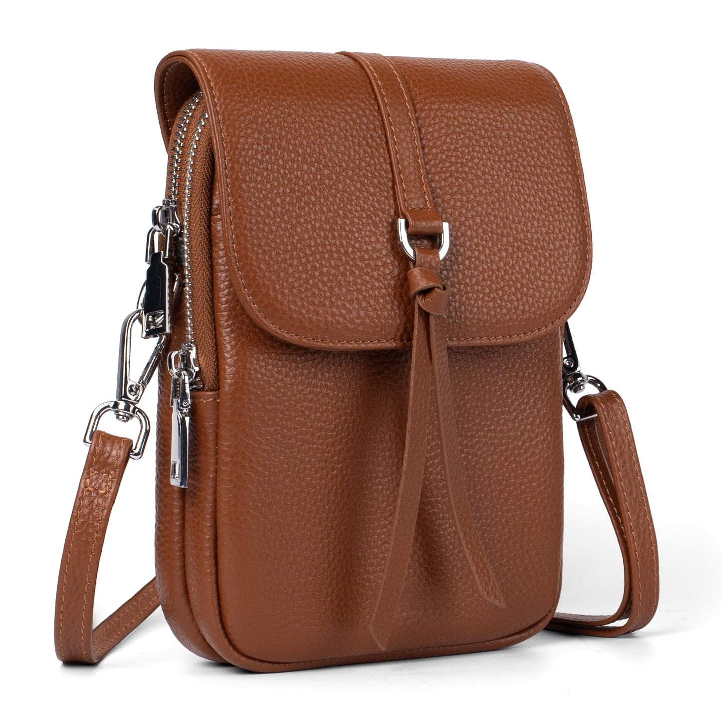 befen Genuine Leather Crossbody Bags for Women, Small Leather Shoulder Purse for Women with RFID Blocking Card Slots, Trendy Brown Cell Phone Wallet Purses for Travel and Daily Use, Cognac Brown