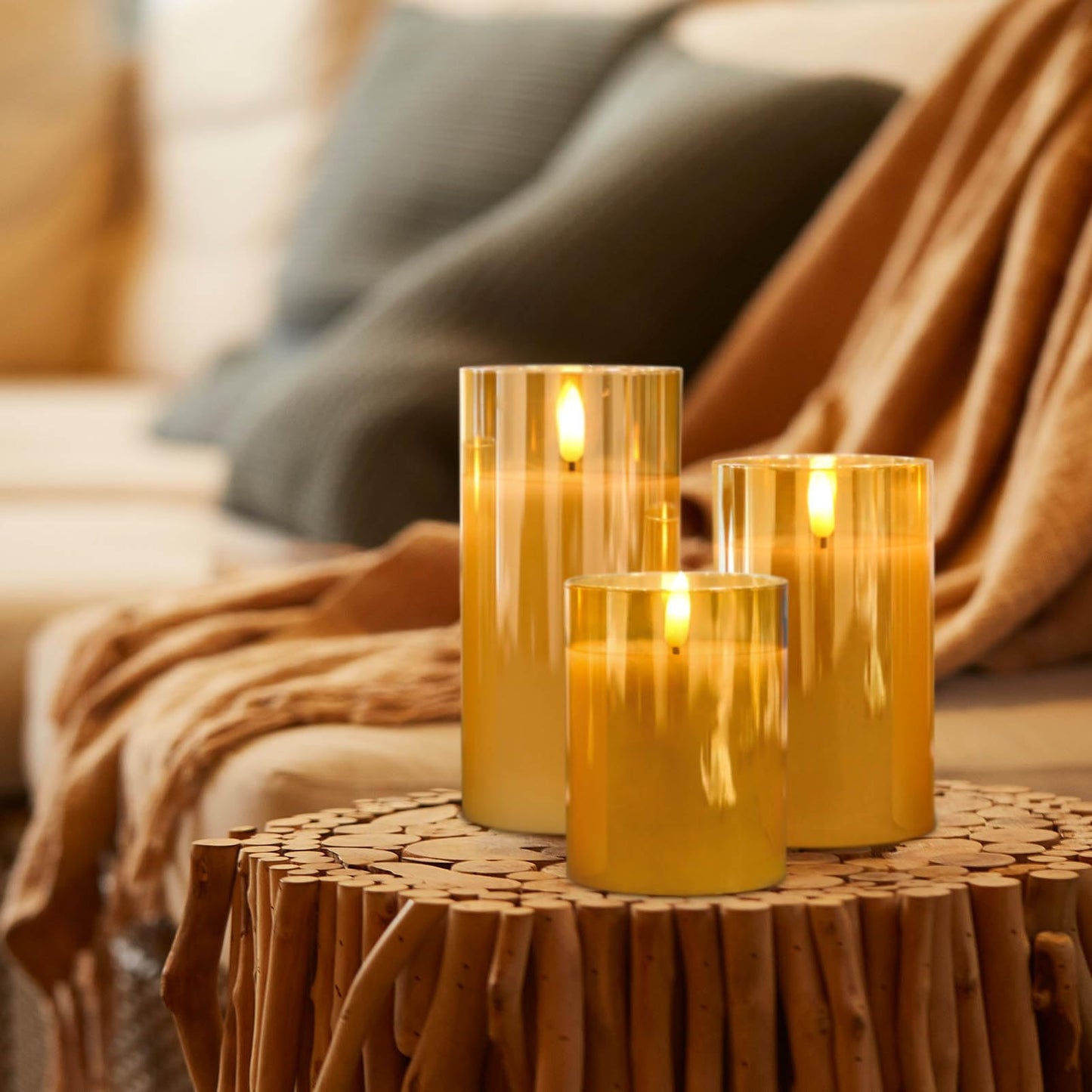 KunSwenn Rechargeable Candles with Remote, Rechargeable Flameless Candles with Timer, LED Battery Operated Candle with 3D Wick and Charging Cable for Halloween Christmas Decor(Gold)