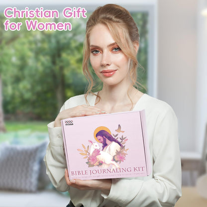 XKDOUS Bible Study Supplies Journaling Kit for Women, Bible Study Kit Journaling Supplies Includes Prayer Journal, Highlighters, Emergency Card, Pencil Case and More, Christian Gifts for Women, Pink
