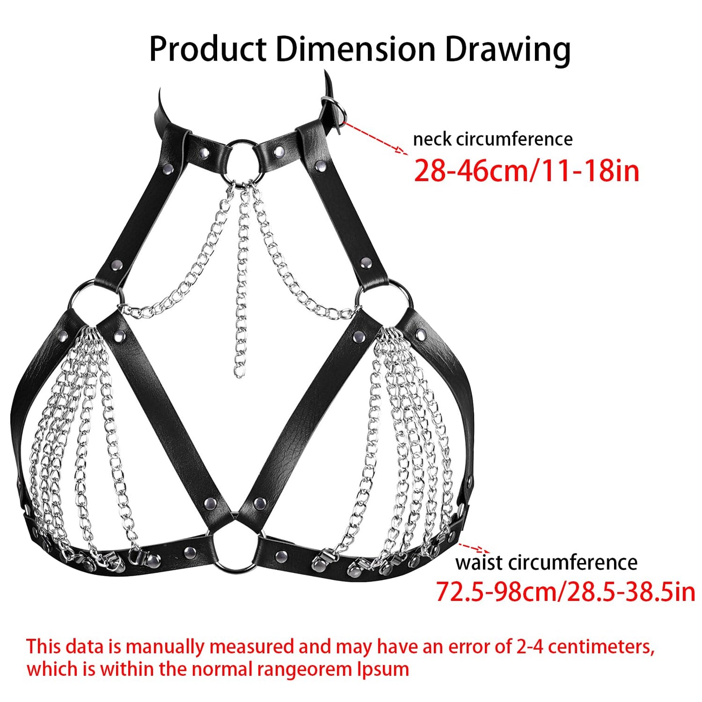 BAQOEYII Leather Bra CageStyle Shoulder Strap,Punk Layered Chest Chain,Punk Black Leather Chest Harness Body Waist Chain Belt Rave Nightclub Belly Bra Jewelry Accessor for Halloween Carnival