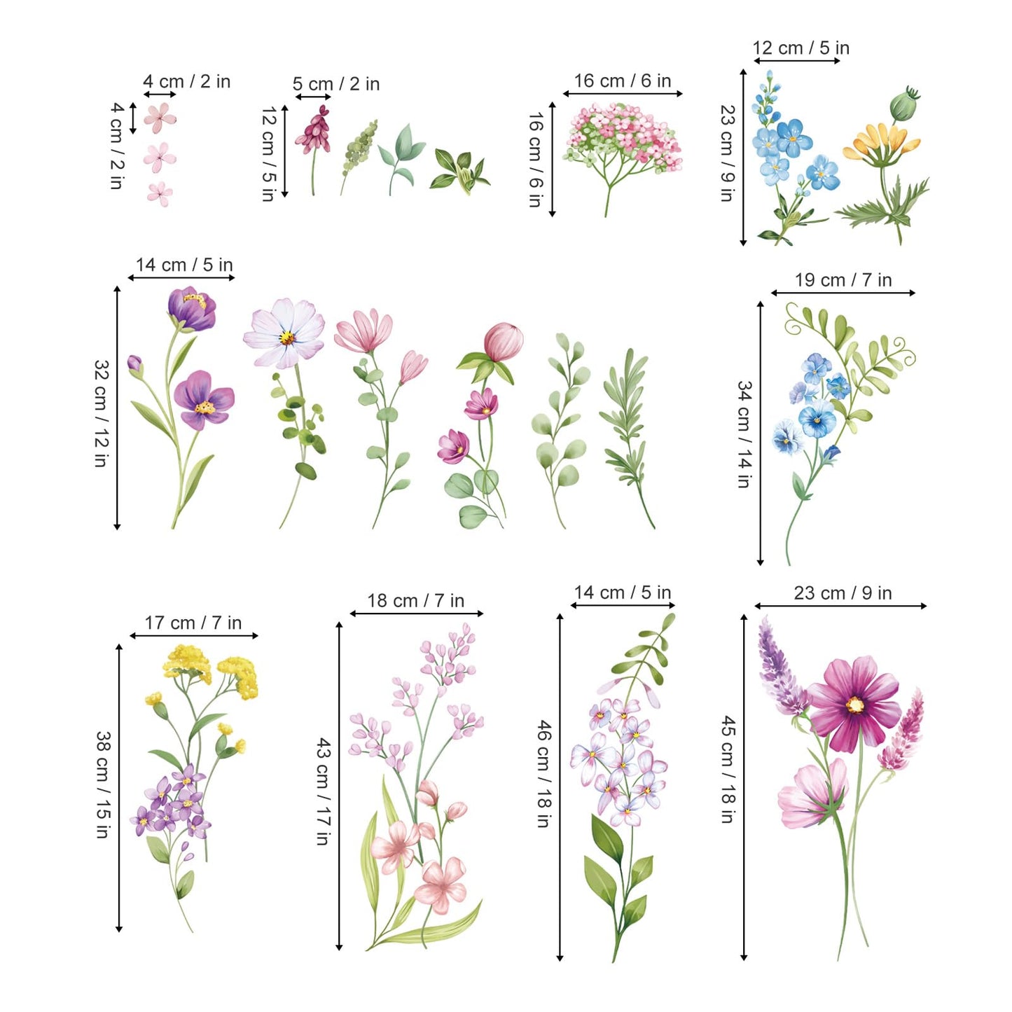 wondever Purple Wildflower Wall Stickers Garden Flower Daisy Floral Botanical Wall Art Decals for Bedroom Living Room Sofa