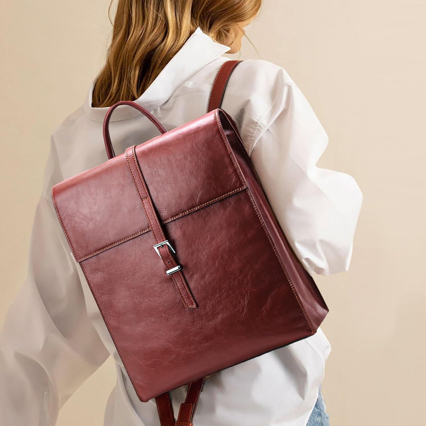 BOYATU Leather Backpack Purse for Women: Business Work Bags for Men - Luxury Designer Handbags for Classic, Brown