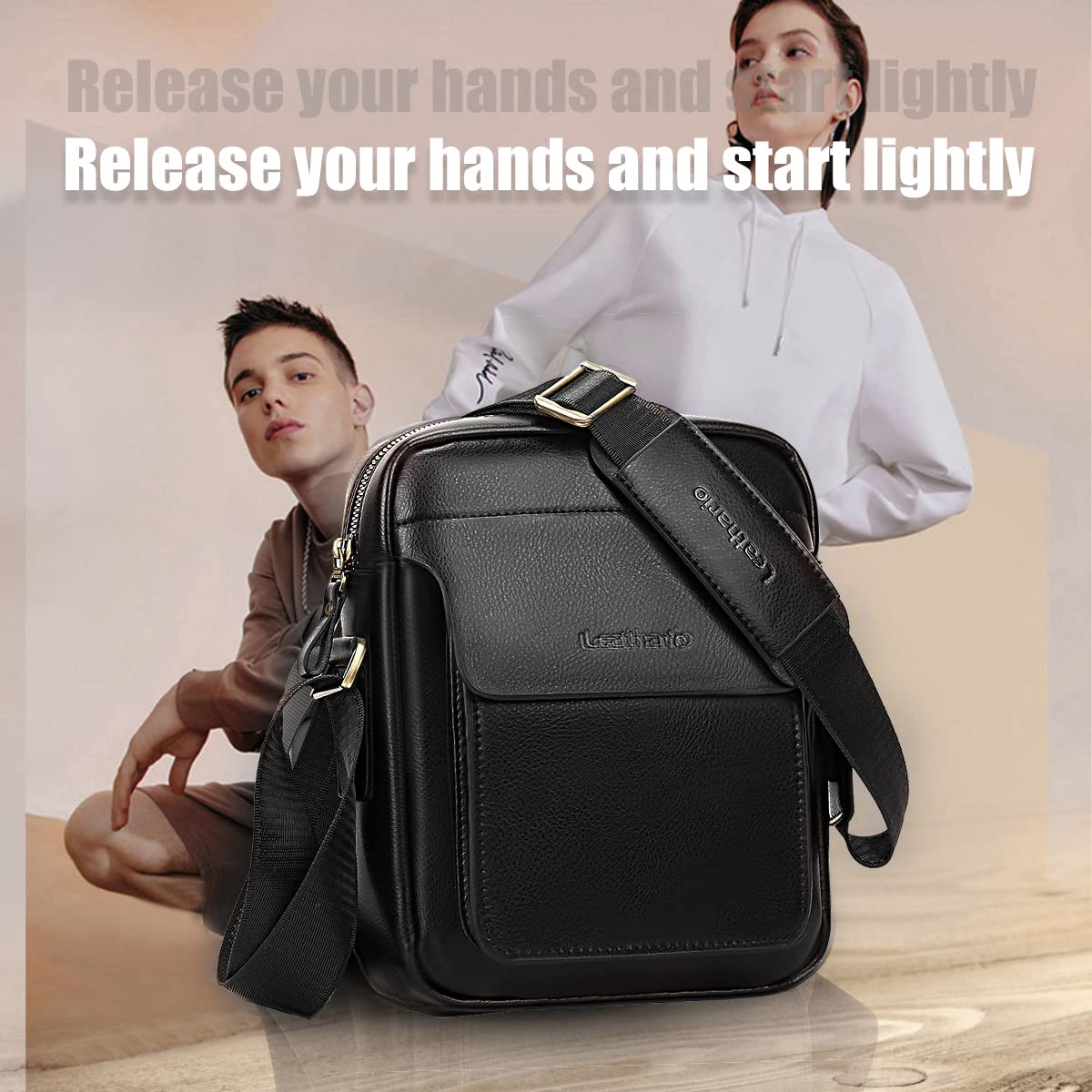 Leathario Crossbody Bag For Men Vegan Leather Shoulder Messenger Purse Sling Satchel Bag For Work Business Travel
