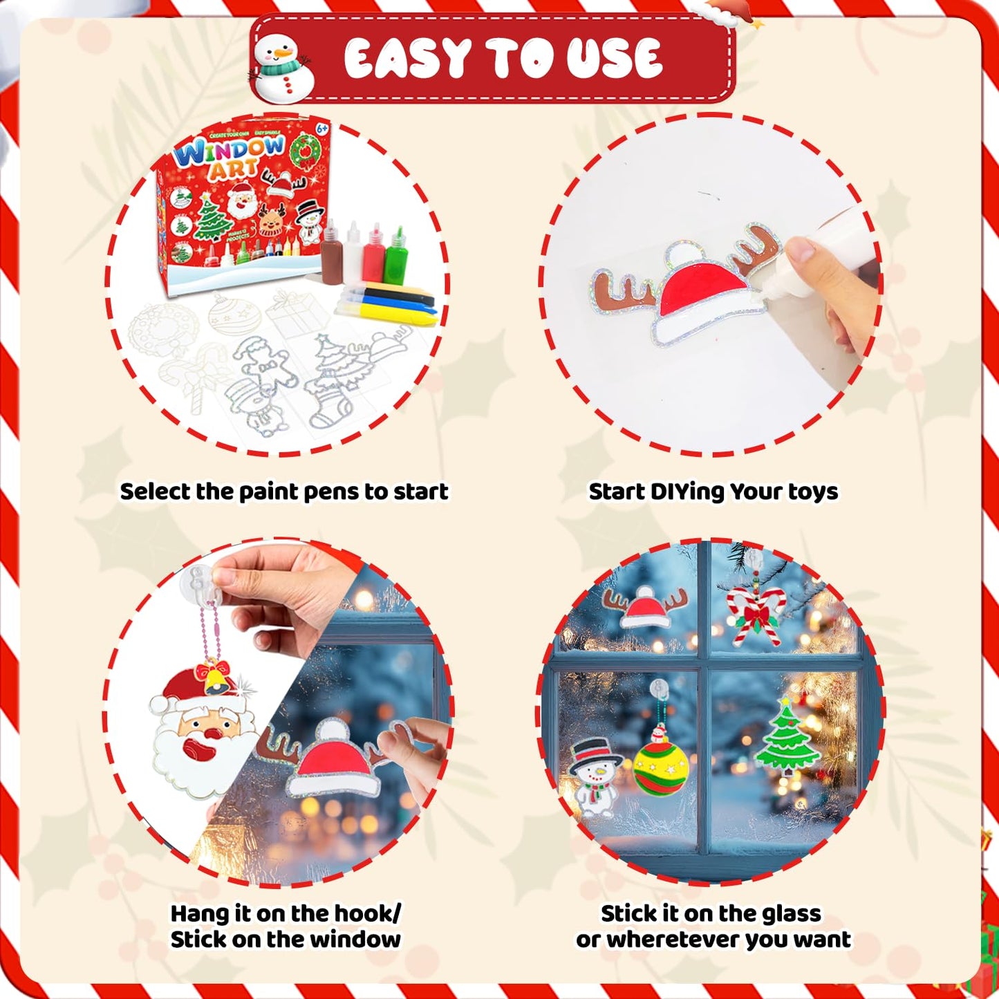 DIY Window Paint Art, 208pcs Christmas Craft Kits, Create Your Own Suncatchers Christmas Crafts for Christmas Party, Window DIY Paint Art Make Your Own Window Clings for Christmas Holiday Decorations