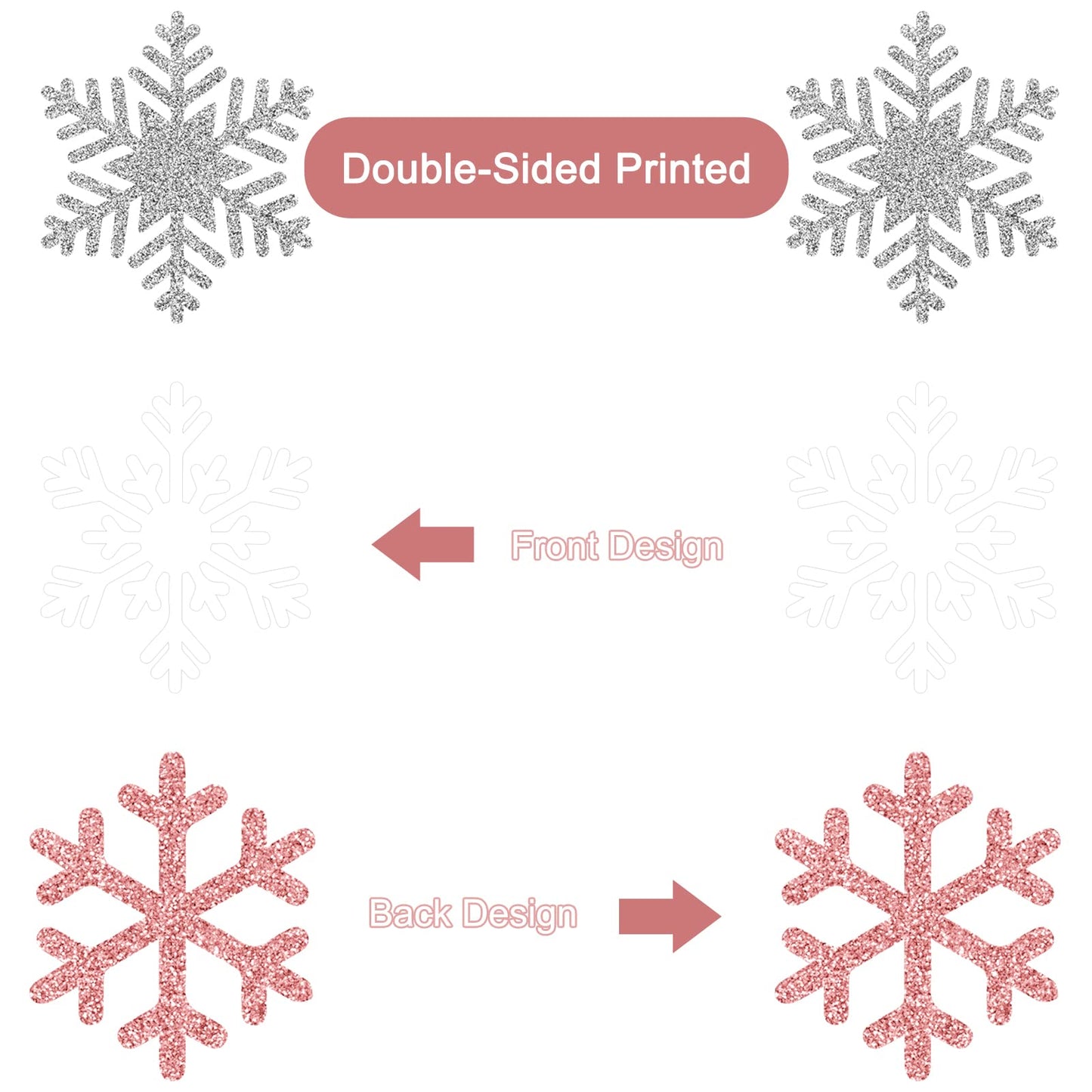Winter Snowflake Hanging Decorations, Glitter Silver White Rose Gold Snowflakes Christmas Hanging Garland Winter Party Decorations for Winter Wonderland Girls Birthday Christmas Party Decorations
