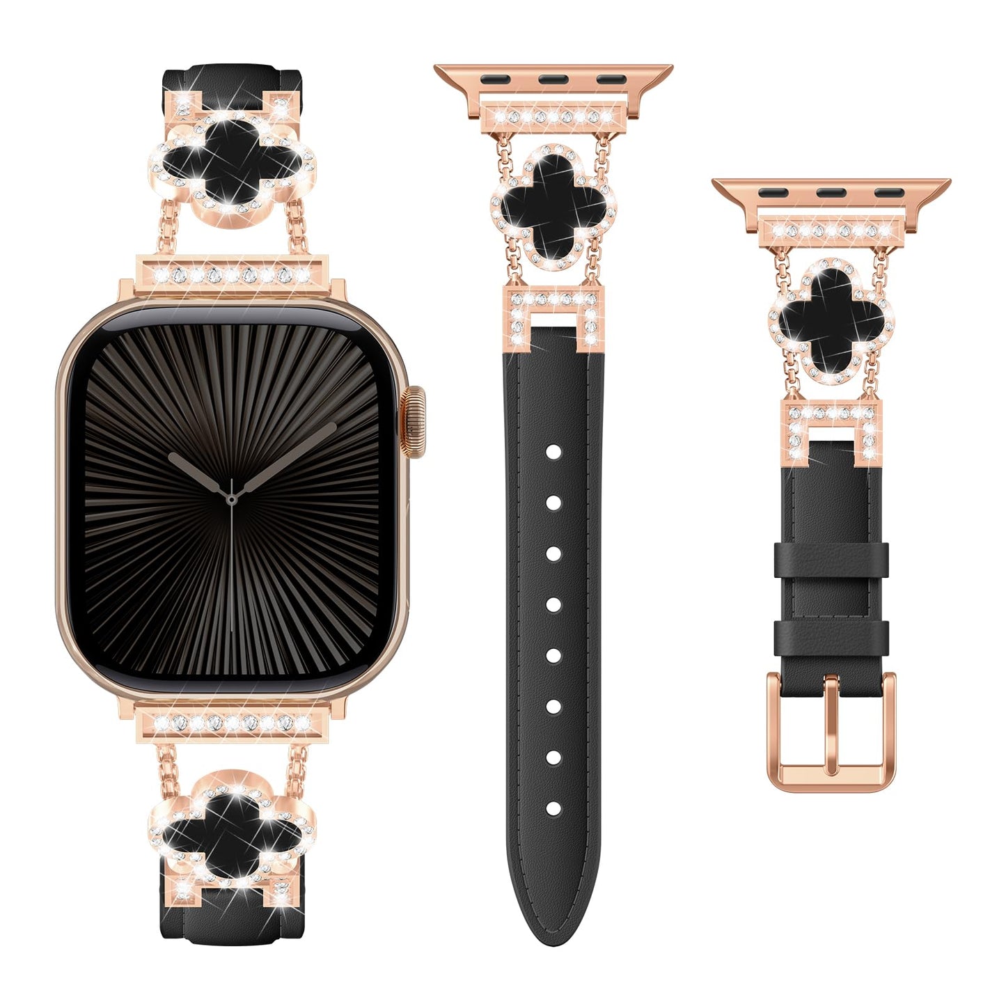 SOLOLUP Leather Band Compatible with Apple Watch Bands for Women 40mm 41mm 42mm 38mm,Dressy Slim Thin Cute Bracelet with Bling Buckle Metal Link Chain Band for iWatch 11 10 9 8 7 6 5 4 3 SE 3/2/1