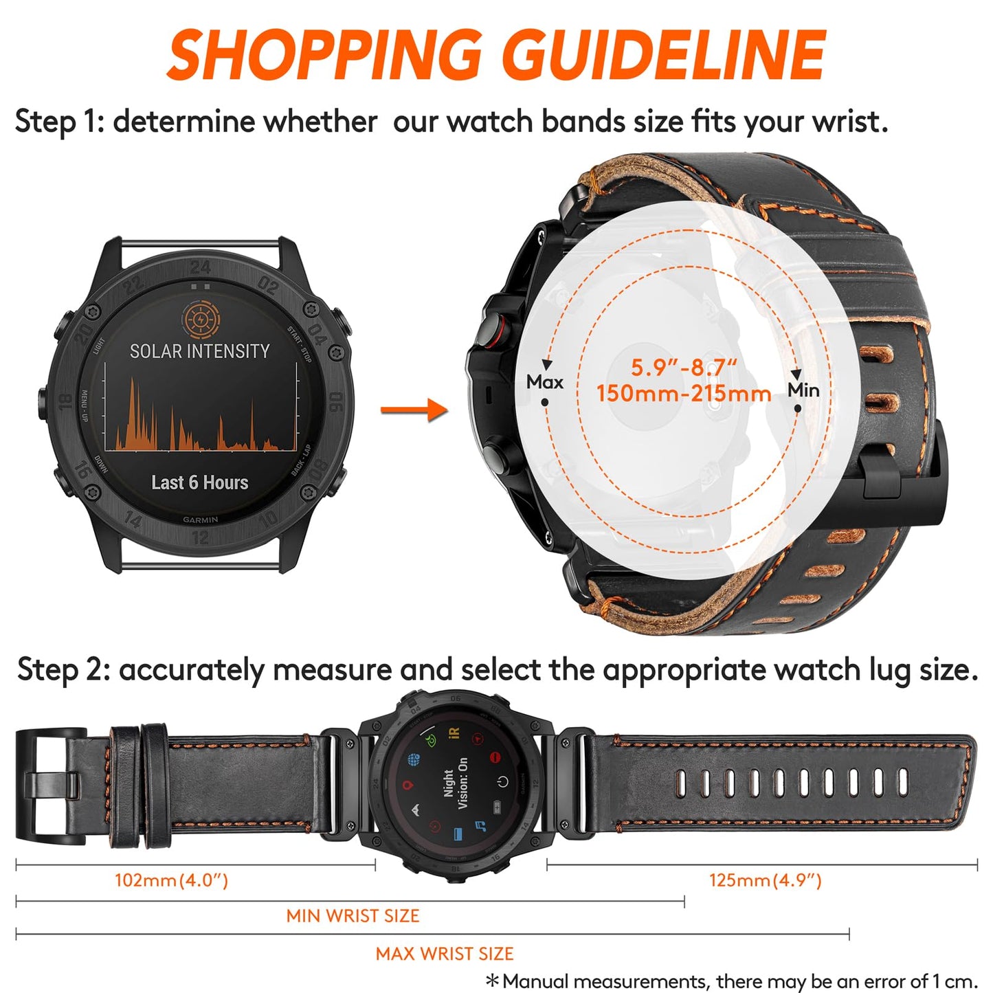 Compatible with Fenix Fenix 8 51mm, 5X Plus Bands Fenix 7X Sport Horween Leather Replacement Watch Strap for Garmin Fenix 5X/Fenix 5X Plus/Fenix 6X/Fenix 6X Pro/Fenix 3/HR/Descent MK1/D2 Delta PX/D2 Charlie…