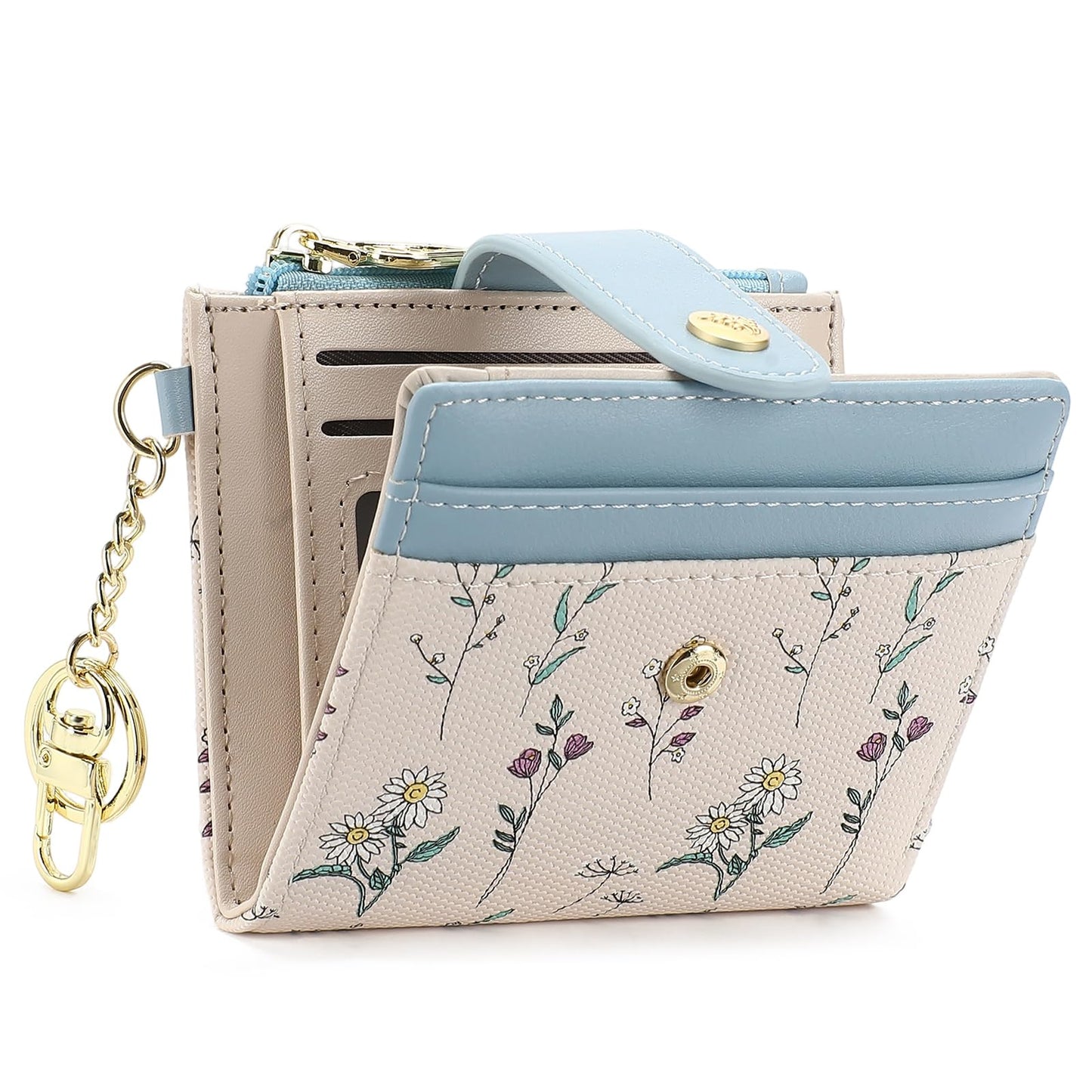 GAEKEAO Small Wallet for Women RFID Blocking Bifold Card Holder Vegan Leather with Zipper Coin Pocket, ID Window, Keychain