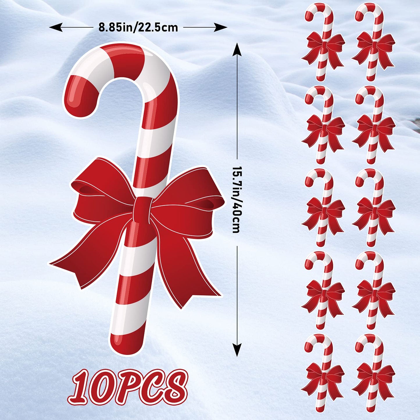 Whaline 10Pcs Christmas Yard Sign with 20Pcs Stakes Large Candy Cane Lawn Waterproof White Red Stripe with Bow Outdoor Sign for Xmas Pathway Walkway Patio Garden Decoration