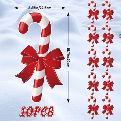 Whaline 10Pcs Christmas Yard Sign with 20Pcs Stakes Large Candy Cane Lawn Waterproof White Red Stripe with Bow Outdoor Sign for Xmas Pathway Walkway Patio Garden Decoration